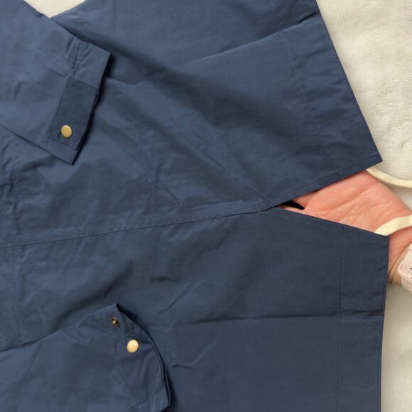 Marine Layer Milie Navy Blue Raincoat Hooded Lightweight Coat Large snap/zip New - Picture 14 of 16